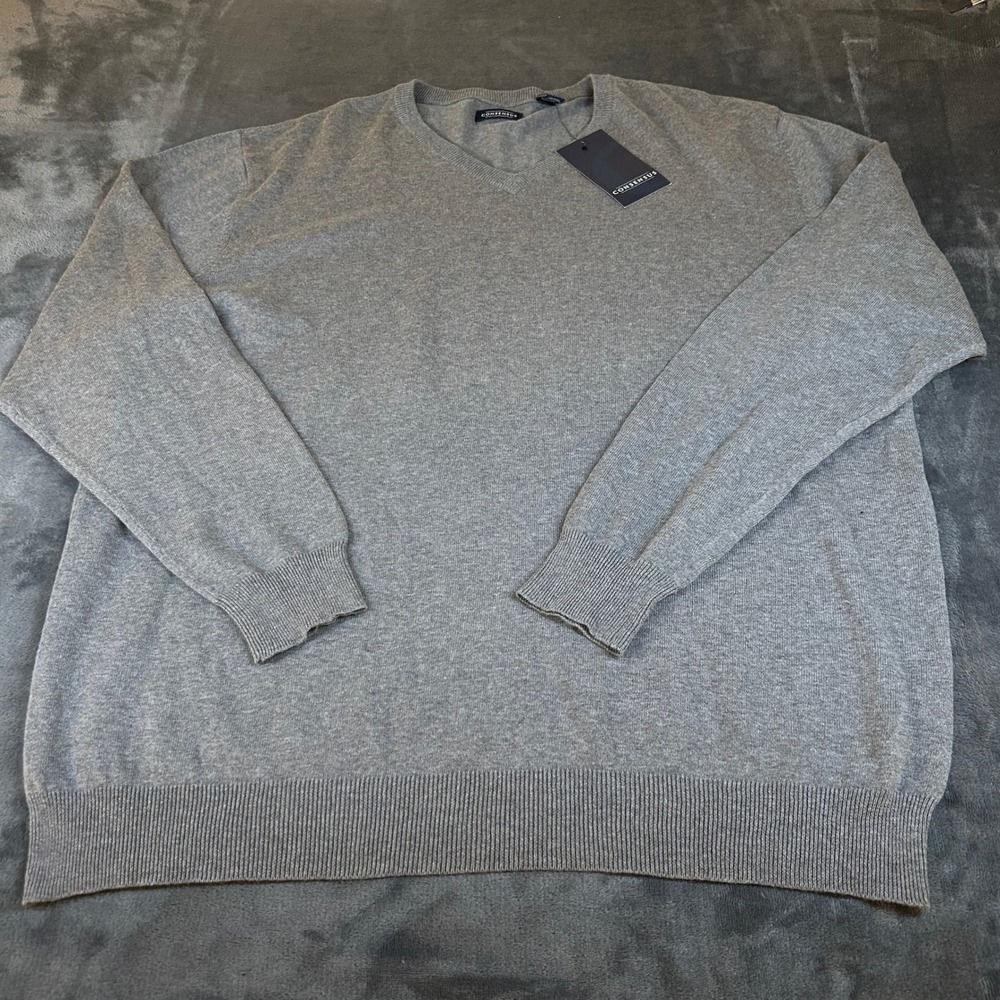 Consensus Grey V Neck Sweater Pullover Cotton Wool Blend Mens XXL 2XL NWT
